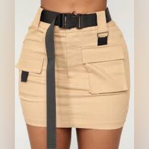 Fashion Nova Beige Mini Cargo Skirt with Belt